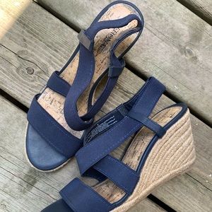 Navy canvas wedge sandals